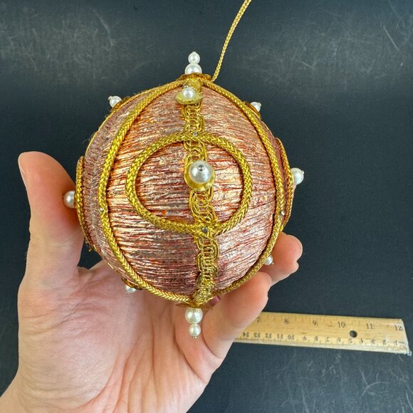 Vtg Hard Foam Round Ball Ornament Push Pin Pearls Metallic Pink Blue Gold Accent - Picture 4 of 16